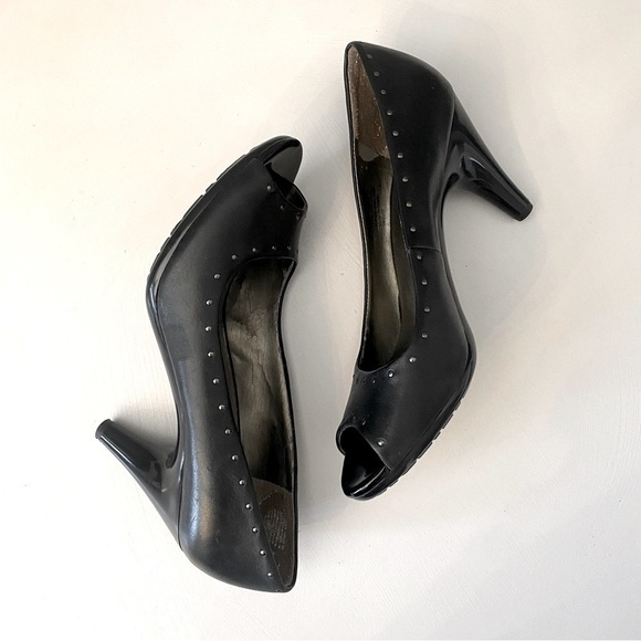Kenneth Cole Black Studded Leather Peep-Toe Pumps - Picture 2 of 12